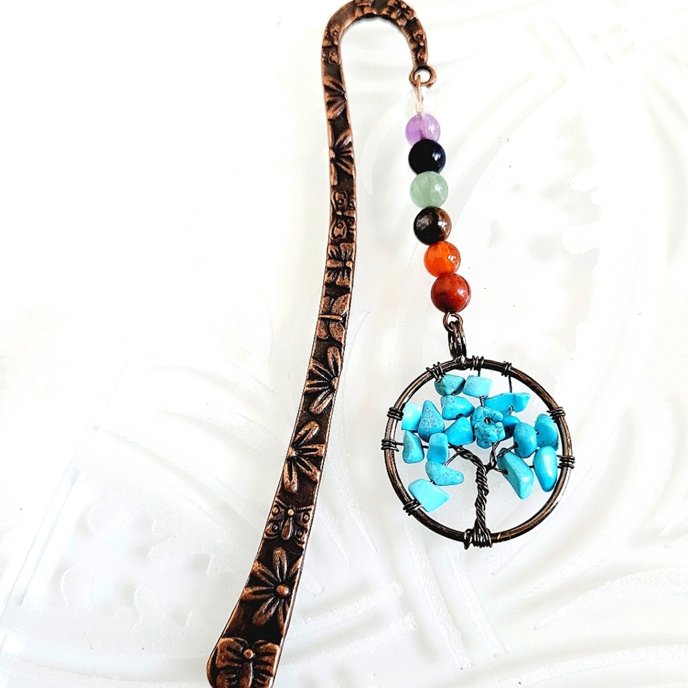 Turquoise Stone Tree of life Chakra Reiki Healing Bookmark NWT